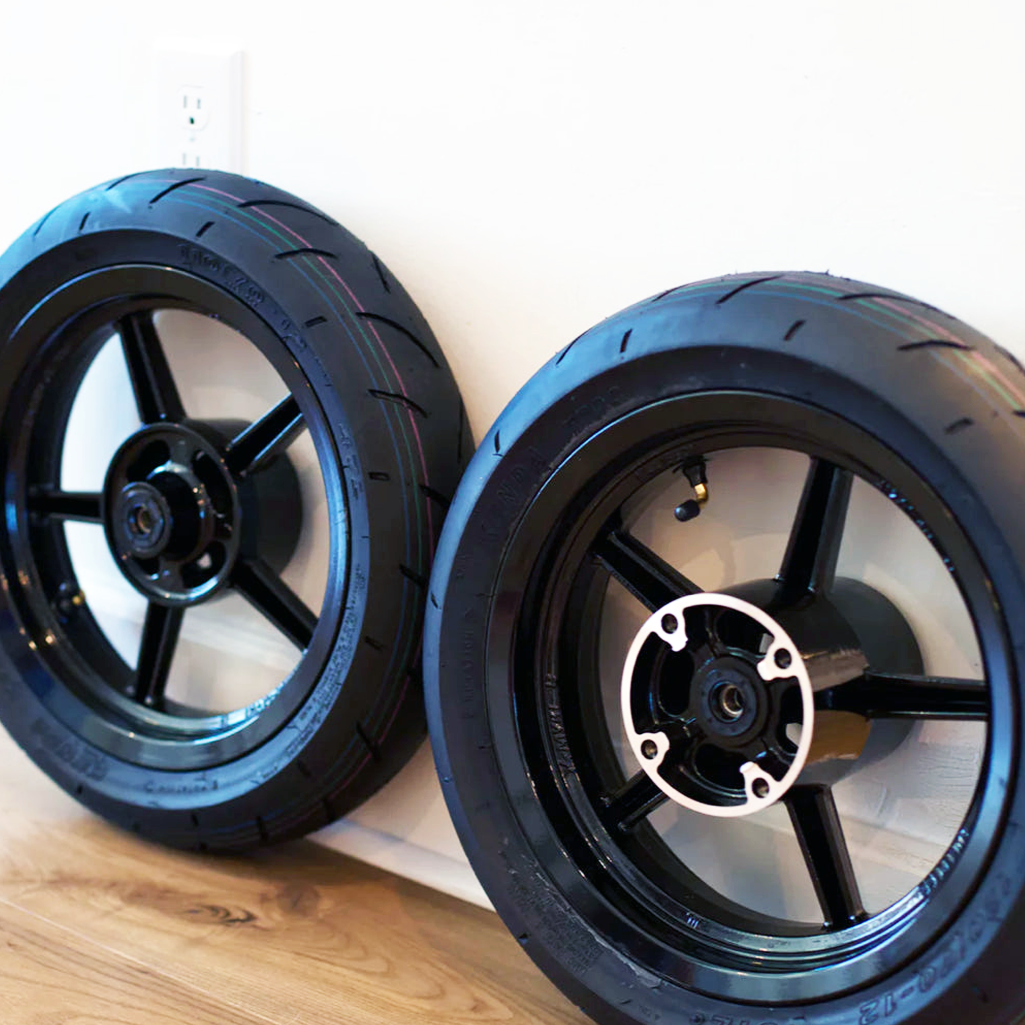 12-inch supermoto wheel set for Tuttio, Yozma, HeyBike and Razor mini motos – different angle