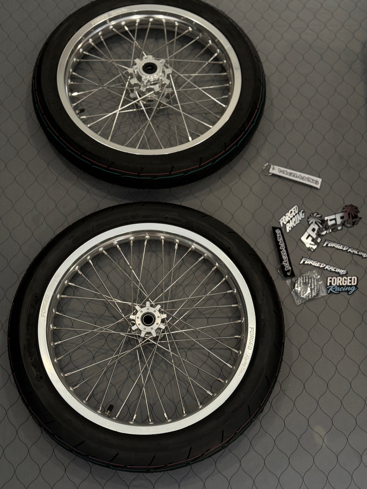 Surron Light Bee X / E-Ride Pro Supermoto Wheelset (Thick/Wide) - Chrome Silver / Gloss Black Forged Racing