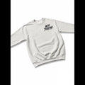 A light heather gray crewneck sweatshirt with a black 'AXIS STUDIOS' logo printed on the left chest, displayed flat against a white background with black letterbox bars on the sides.