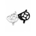 Two circular metal components with cutout patterns, shown on a white background. One is silver and one is black, both featuring the AXIS logo.