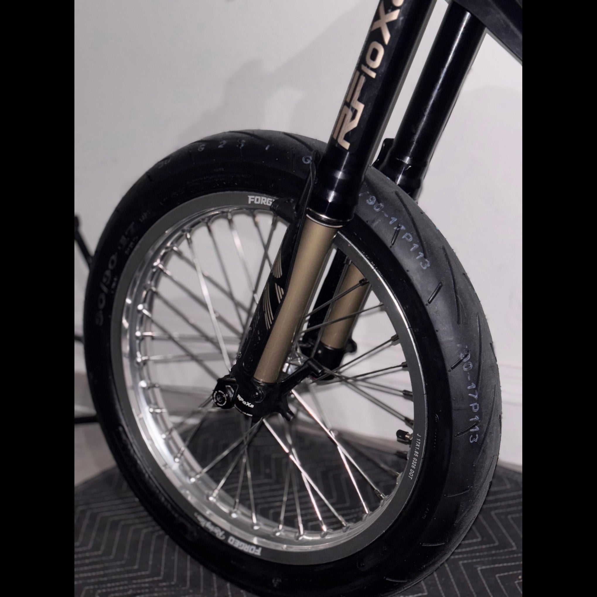 Surron Light Bee X / E-Ride Pro Supermoto Wheelset (Thick/Wide) - Chrome Silver / Gloss Black Forged Racing
