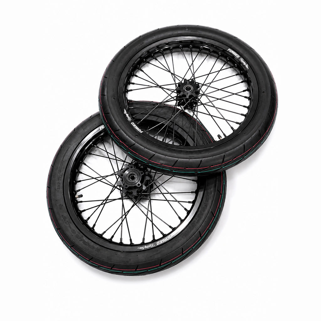 Surron Light Bee X / E-Ride Pro Supermoto Wheelset (Thick/Wide) - Chrome Silver / Gloss Black Forged Racing