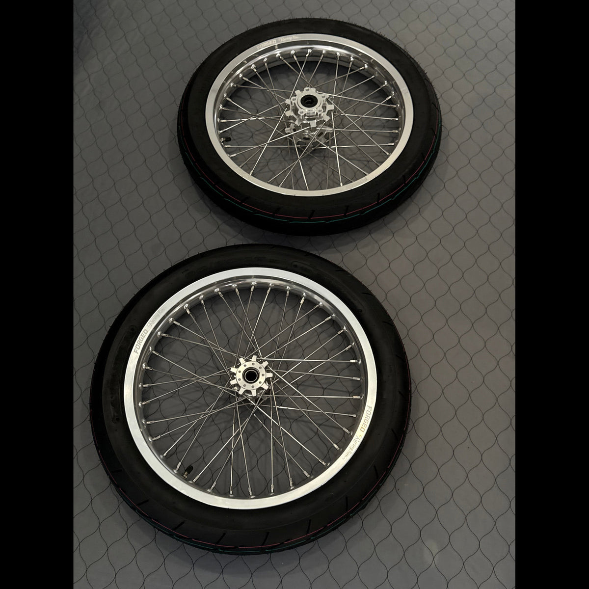 Surron Light Bee X / E-Ride Pro Supermoto Wheelset (Thick/Wide) - Chrome Silver / Gloss Black Forged Racing