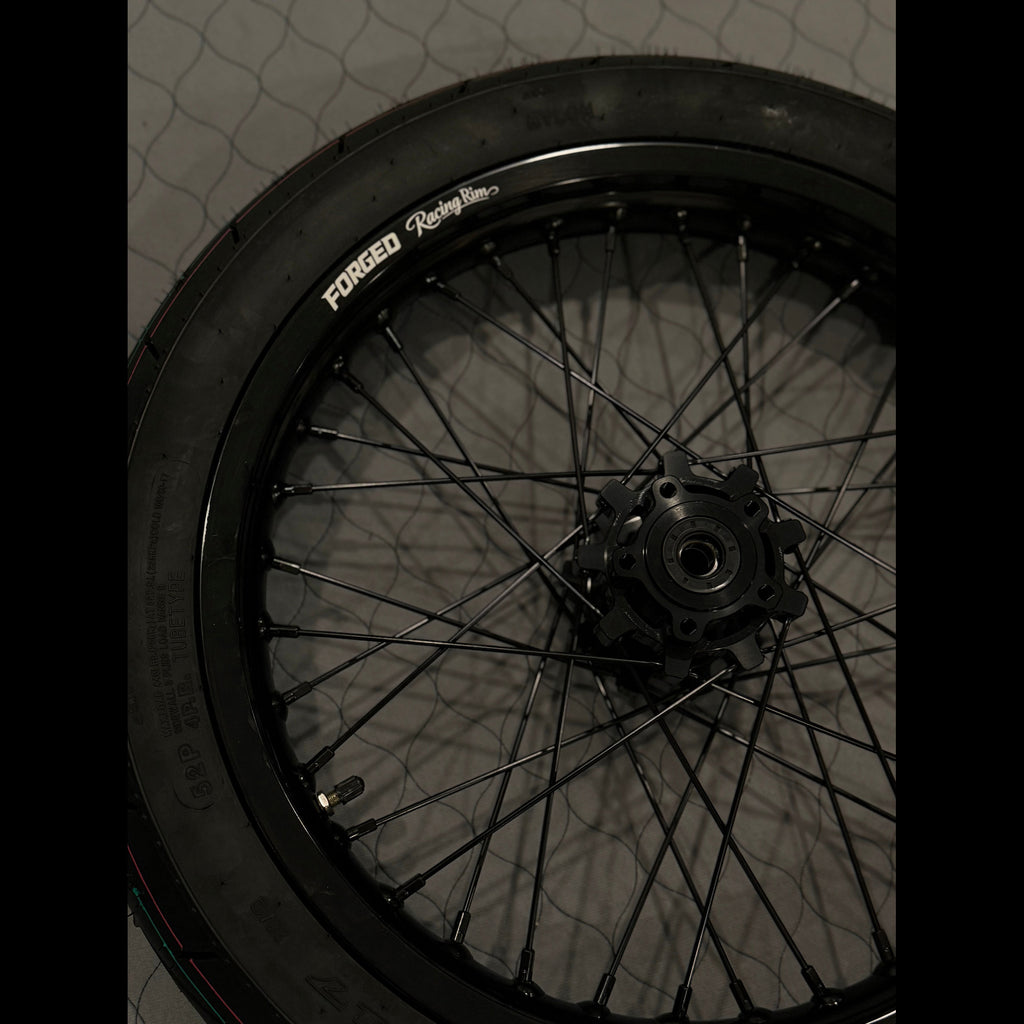 Surron Light Bee X / E-Ride Pro Supermoto Wheelset (Thick/Wide) - Chrome Silver / Gloss Black Forged Racing