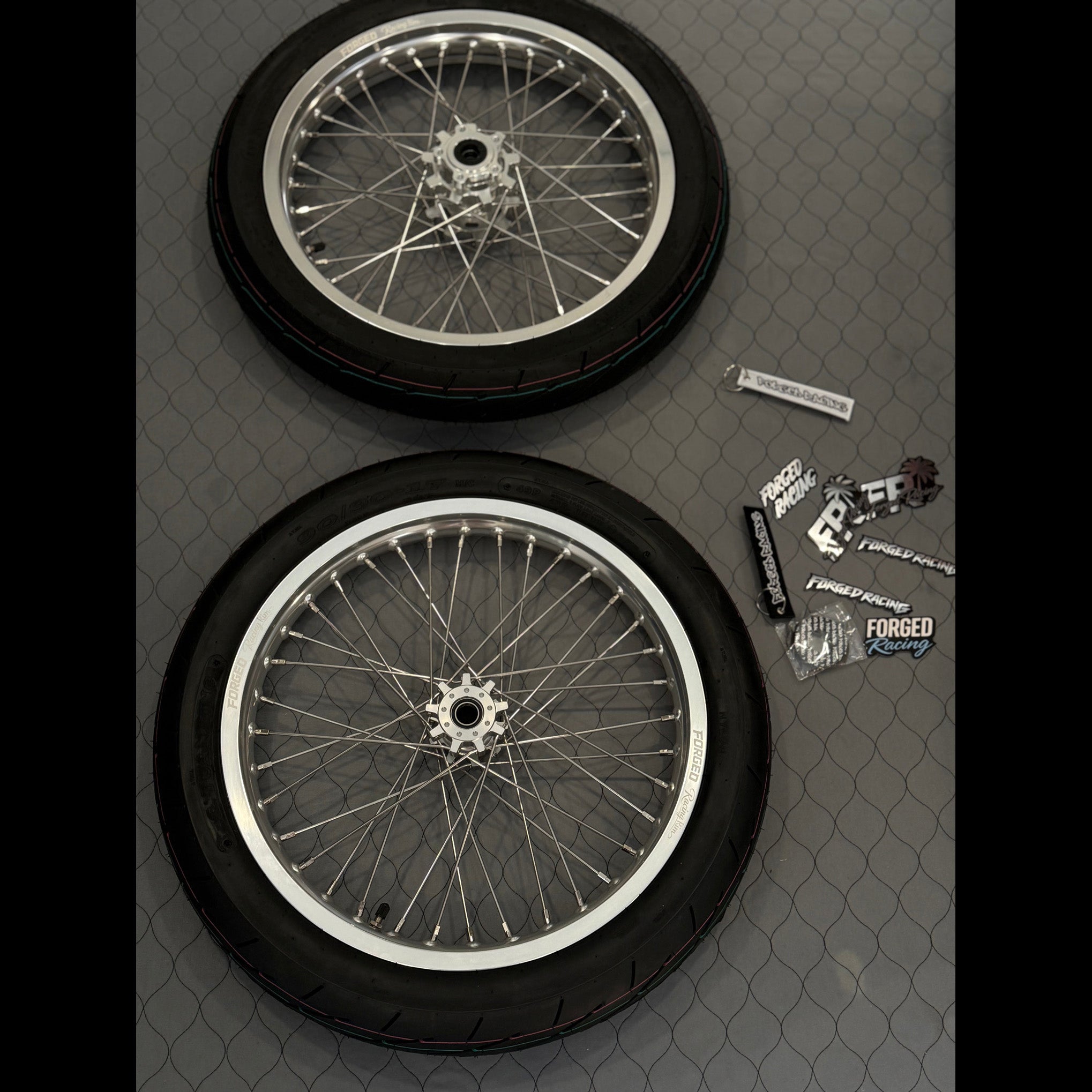 Surron Light Bee X / E-Ride Pro Supermoto Wheelset (Thick/Wide) - Chrome Silver / Gloss Black Forged Racing