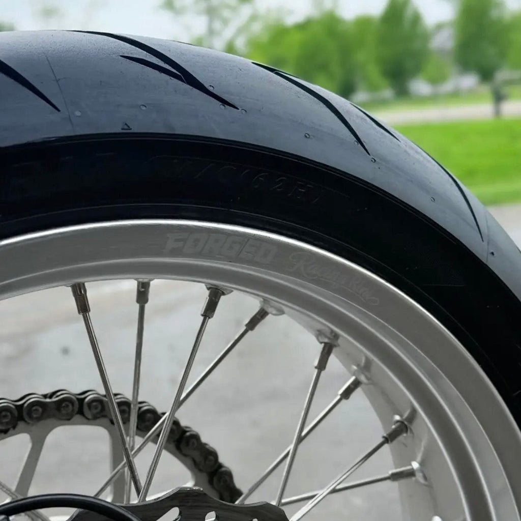 Sur-Ron Ultra Bee 17-inch supermoto wheel set in black and chrome finish – view 7