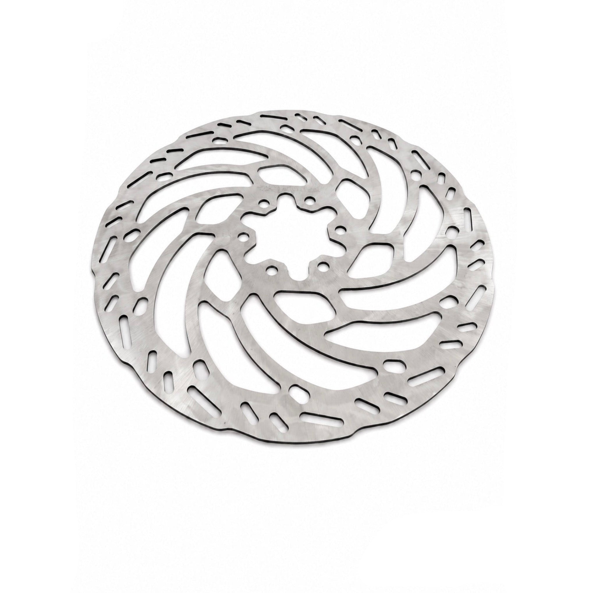 A silver metallic disc brake rotor with a cutout swirl pattern, shown on a white background with a black AXIS logo in the bottom right corner.
