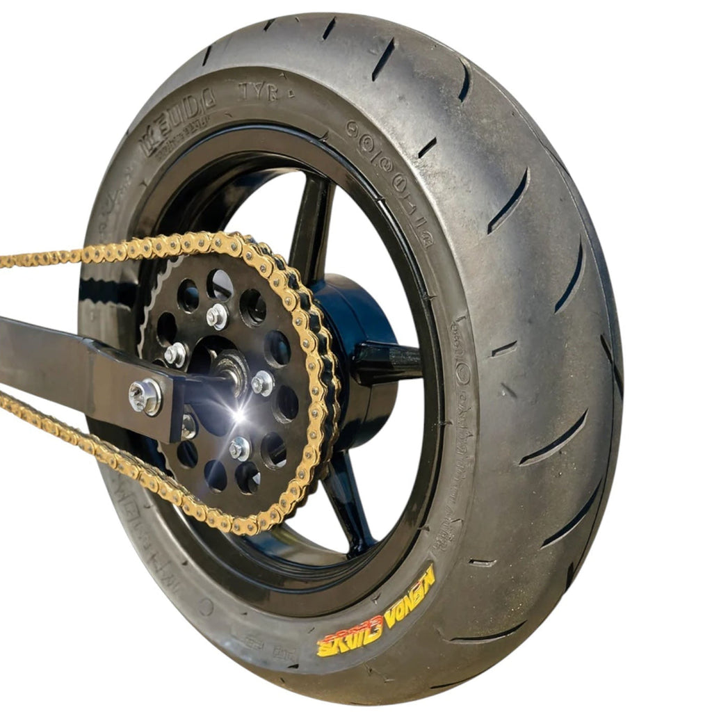 Tuttio and Yozma 12-inch chrome supermoto wheel set – alternate angle