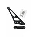 Black metal motorcycle footpeg assembly with mounting hardware, including a black textured footpeg and a small clear plastic bag of silver bolts and washers, shown on a white background with AXIS branding.