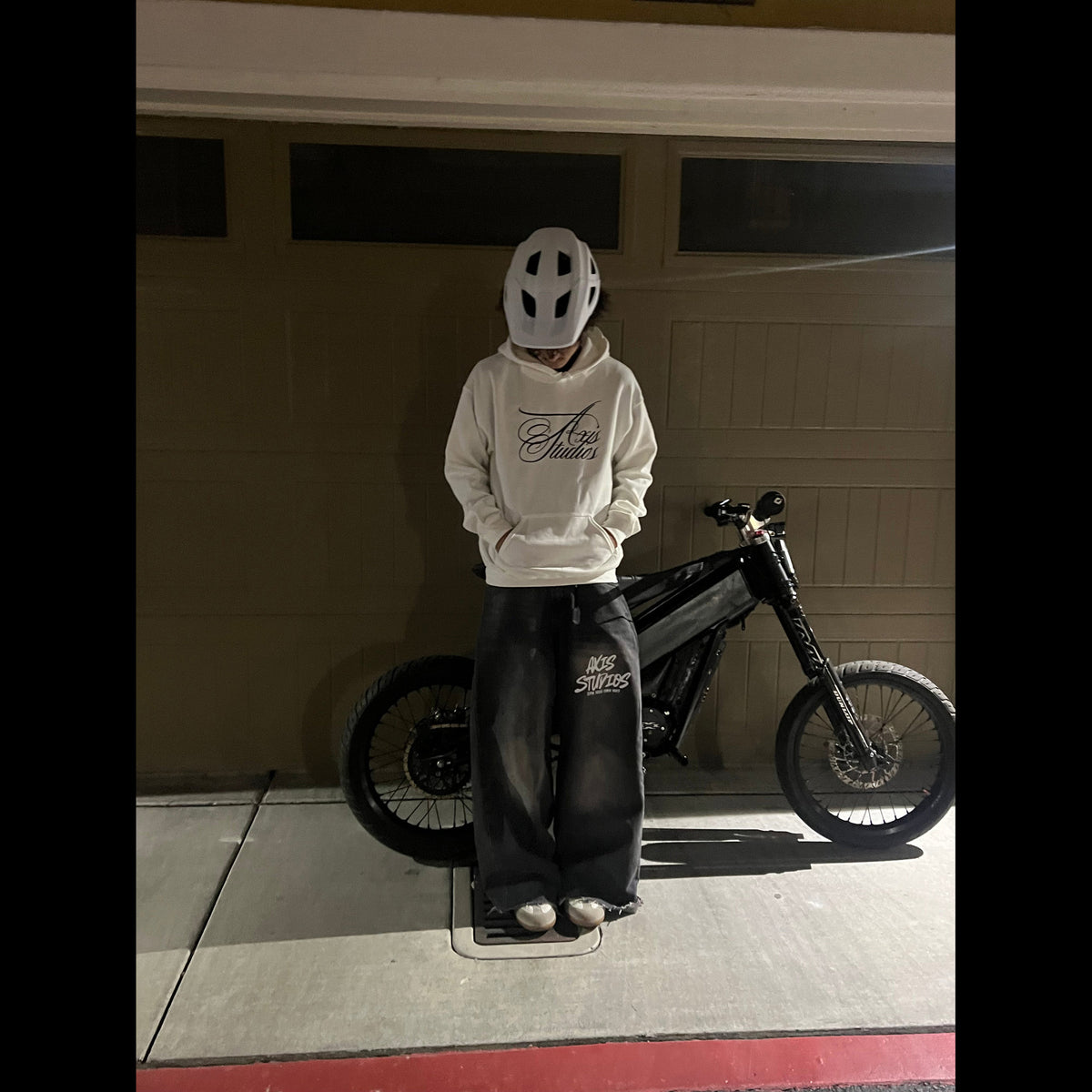 White Axis Studios Distressed Hoodie Axis Studios